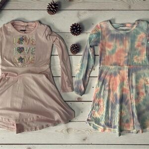 Pastel Pink and Tie-Dye Kids Dresses Set